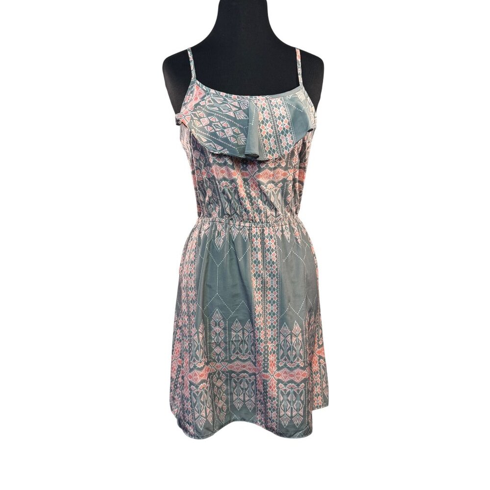 Olive & Oak Womens Sleeveless Ruffled Dress XS 100% Polyester Pink and Gray